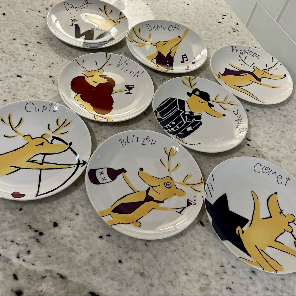 Pottery Barn Santa’s Reindeer Appetizer Plates **retired** set of 8